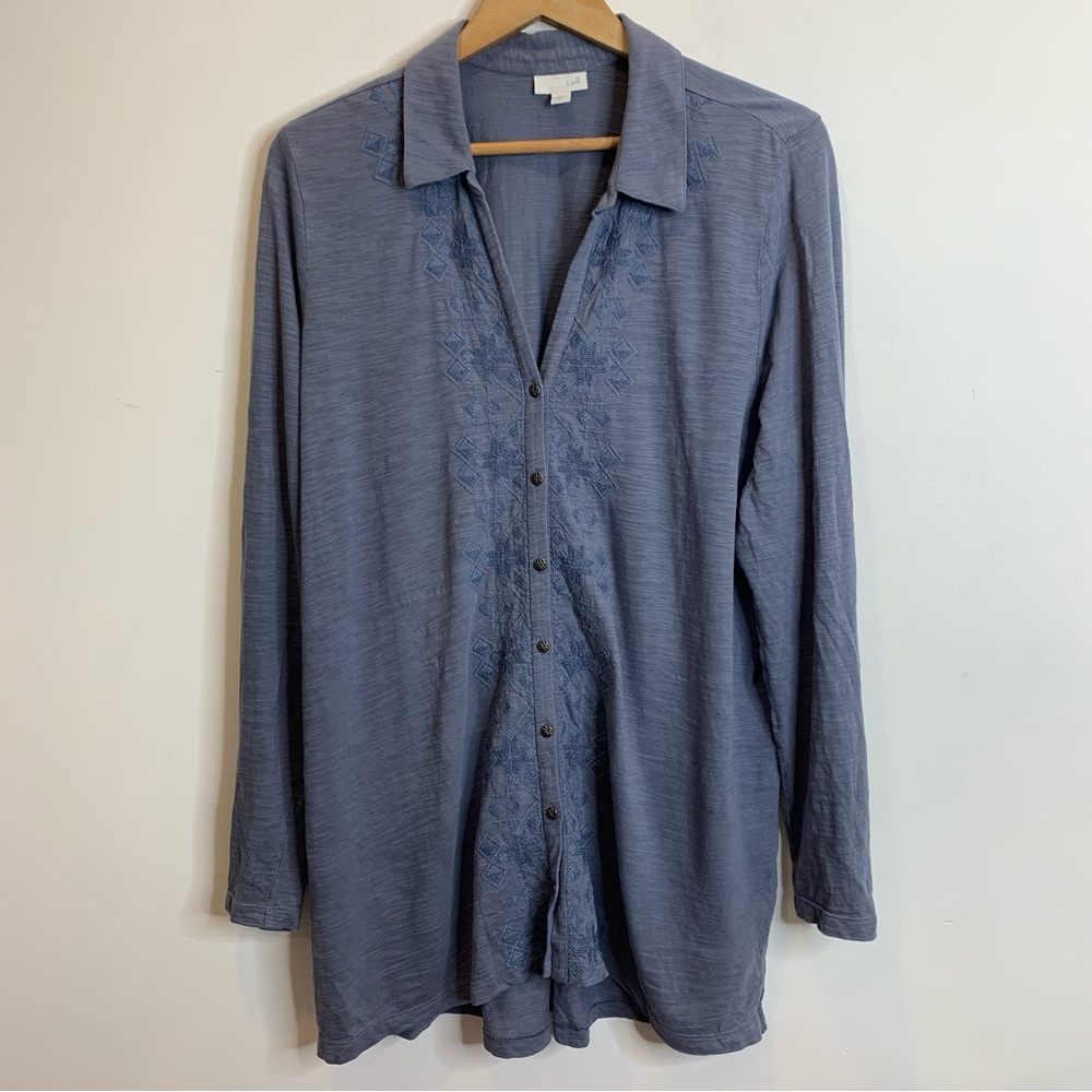 J.Jill Embroidered Long Sleeve Button Up Shirt Purple